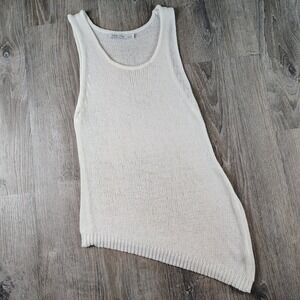 Bishop + Young Knit Asymmetrical Hem Tank Top Cream Sz S Beach Minimalist Anthro